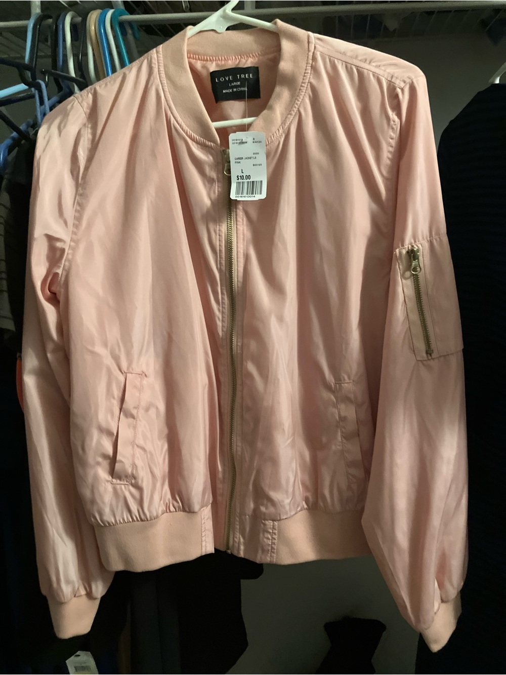 Love Tree Blush Pink Satin Bomber Jacket